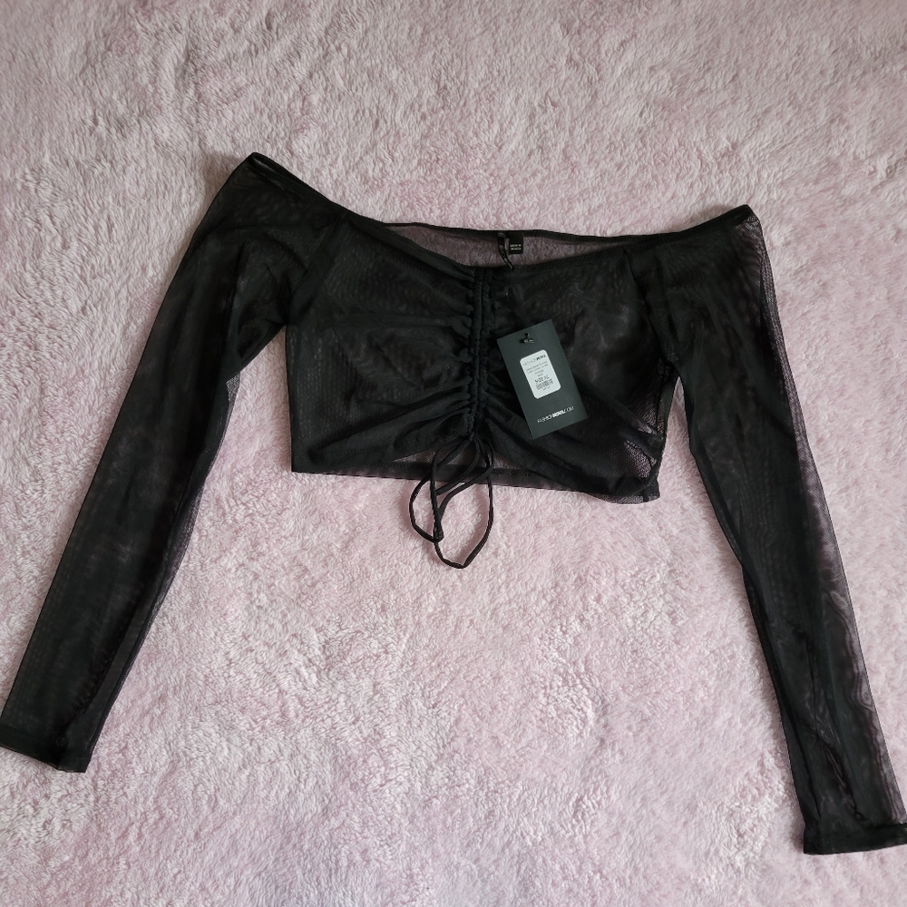 NWT Fashion Nova Oasis Babe Mesh cover up crop top Size (XL) - Picture 2 of 2